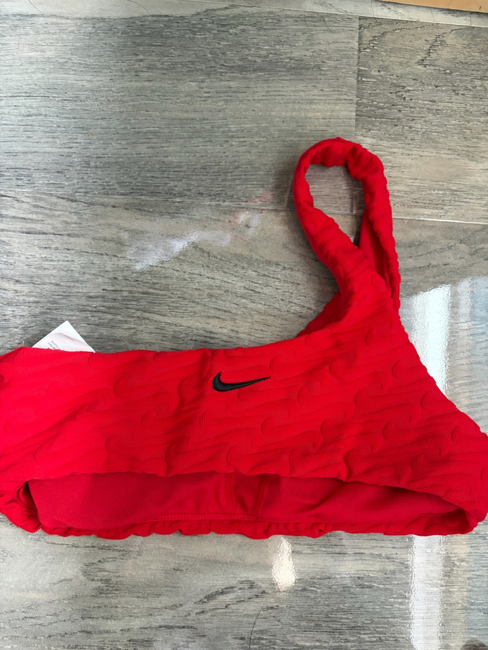 BRAND NEW Nike Red One-Shoulder Textured Bandeau Bikini TOP ONLY